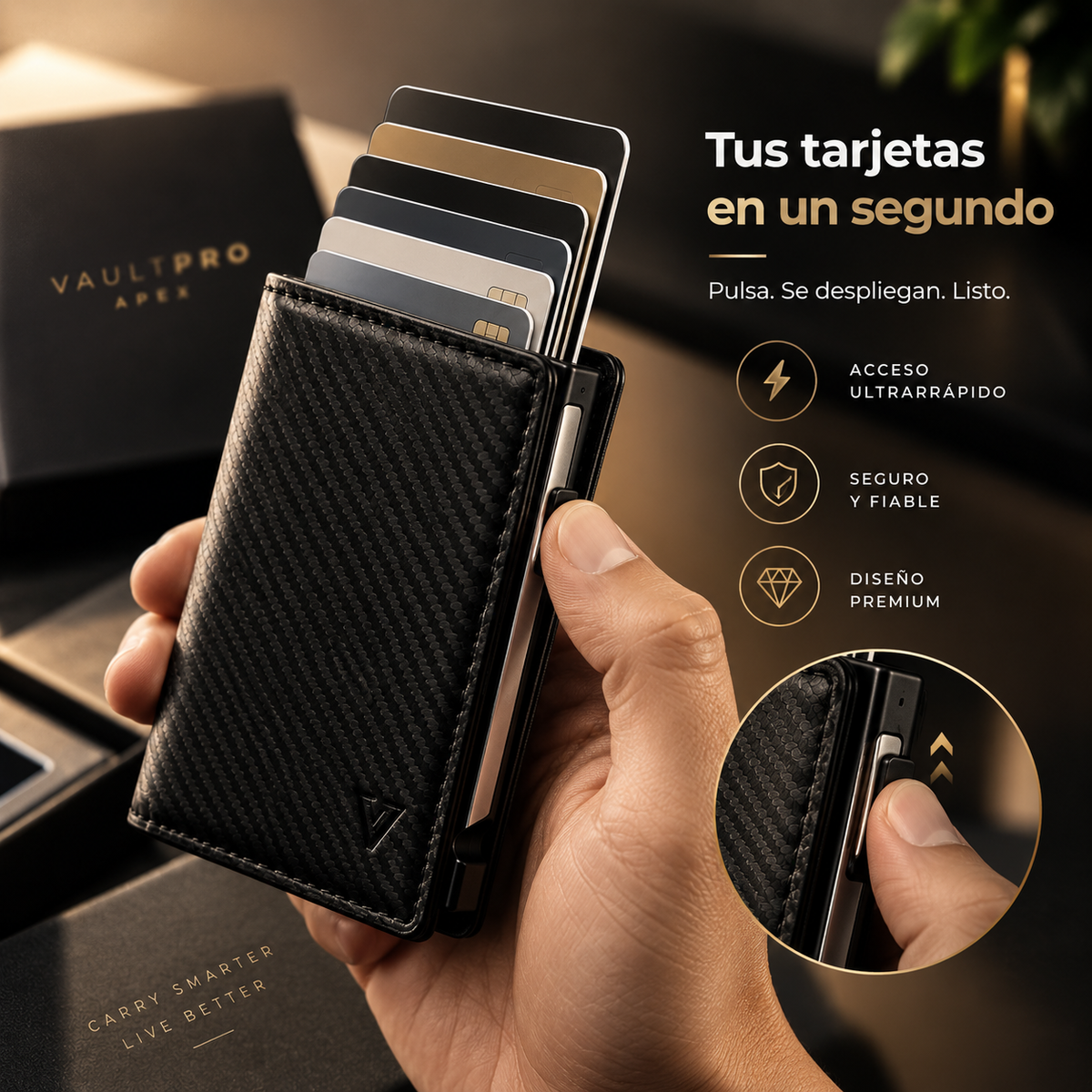 VaultPro Apex™ – Cartera Inteligente RFID de Acceso Rápido