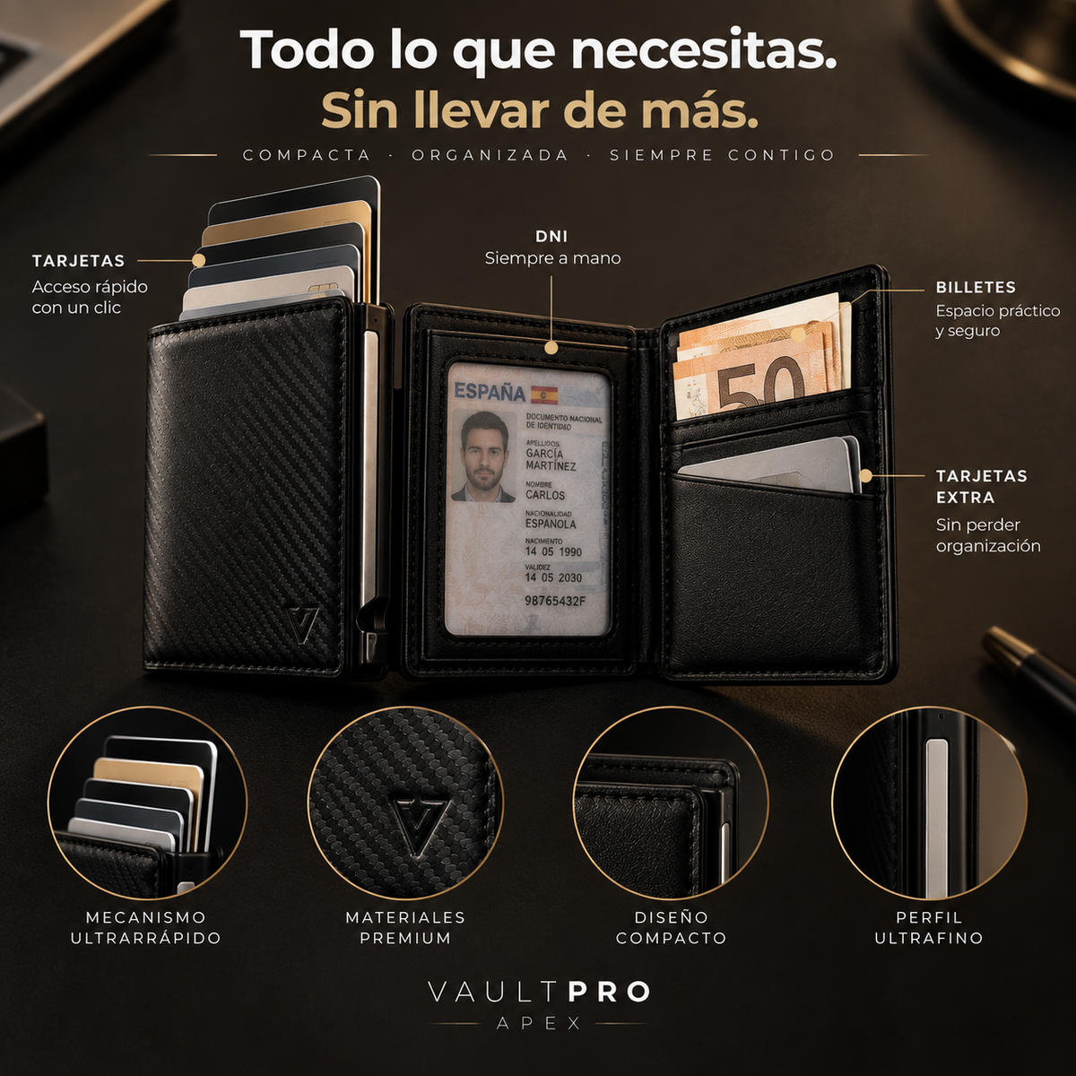 VaultPro Apex™ – Cartera Inteligente RFID de Acceso Rápido